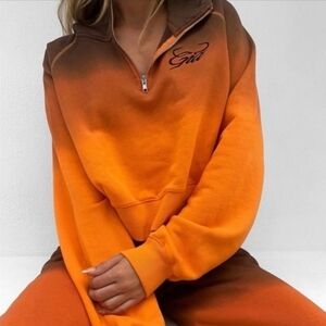 I.AM.GIA Ariana Brown Orange Ombre Half Zip Cropped Hoodie Sweater